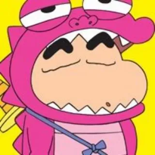 😒 shin chan, animé, dessin animé, personnage, drôle, rose, costume whatsapp sticker