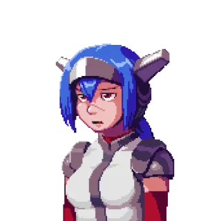 😒 pixel art, character, blue hair, video game, helmet telegram sticker
