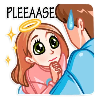 😇 PLEEAASE Cartoon, flehend, Augen, süß, Engel, Heiligenschein telegram sticker