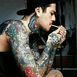 🚬 tatuaggio, fumare, uomo, inchiostro, sigaretta, ritratto telegram sticker
