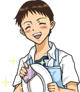 👽 anime, smiling, apron, housework, sparkles, happy telegram sticker