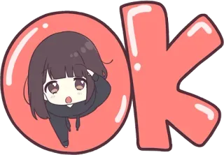👍 OK ОК, Аниме, Девушка, Наклейка telegram sticker