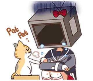 😊 Pat Pat chat, télévision, mignon, animal de compagnie, orange, autocollant whatsapp sticker