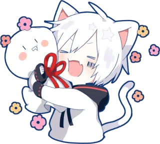 🤗 アニメ, 猫, ちび, かわいい, 可愛い, ぬいぐるみ, 花 whatsapp sticker
