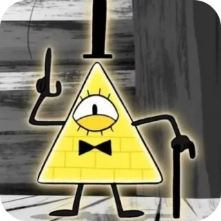 😜 Bill Cipher Gravity Falls การ์ตูน, ตัวละคร, สามเหลี่ยม, ตาเดียว, หมวก, หูกระต่าย, ไม้เท้า telegram sticker