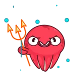 😈 pieuvre, diable, dessin animé, créature marine, trident, en colère, monstre, rouge whatsapp sticker