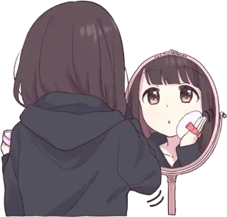 😮 Anime, Fille, Miroir, Maquillage, Mignon telegram sticker