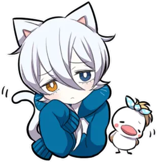 🤔 Anime, Kot, Chibi, Słodkie, Kawaii, Naklejka telegram sticker
