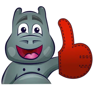 👍 ippopotamo, cartone animato, pollice in su, animale, mammifero, carino telegram sticker