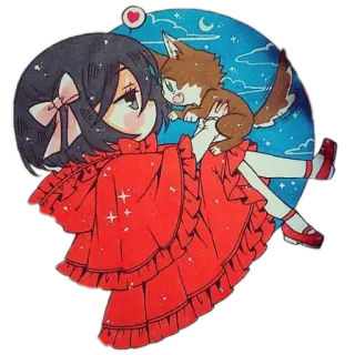 ❤️ 女の子, 狼, 赤, 漫画, かわいい, 星, 夜, 月 telegram sticker