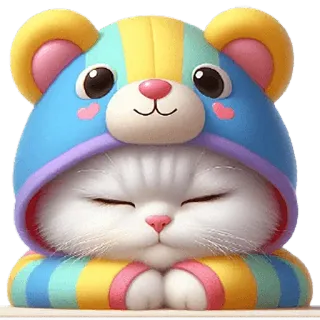😴 고양이, 새끼 고양이, 귀여운, 동물, 무지개, 후드티, 졸린 telegram sticker