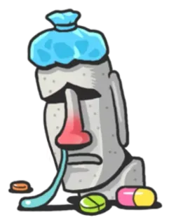 🐷 ziek, ziekte, medicijn, Moai, Paaseiland, hoofdpijn, verkoudheid, griep whatsapp sticker