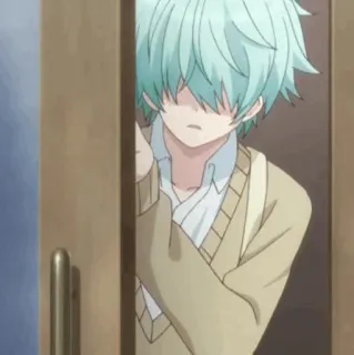 ⏱ anime, character, boy, light blue hair, door telegram sticker