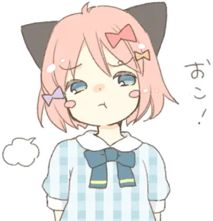 😤 おこ! Anime, Oreilles de chat, Mignon, Fille, En colère, Autocollant, Kawaii telegram sticker