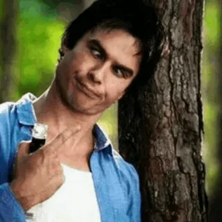 🦇 Damon Salvatore The Vampire Diaries mężczyzna, aktor, uśmiech, znak pokoju, The Vampire Diaries, postać telegram sticker
