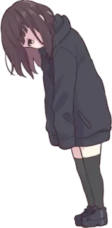 😞 动漫, 卡通, 女孩, 连帽衫, 伤心, 过膝袜 whatsapp sticker
