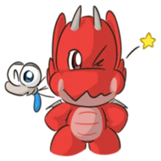 😉 dragão, desenho animado, vermelho, piscando, estrela telegram sticker