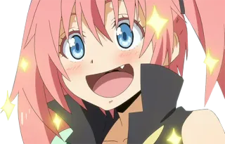 🤩 Milim Nava That Time I Got Reincarnated as a Slime Anime, Feliz, Cabelo rosa, Lorde demônio, Fofo telegram sticker