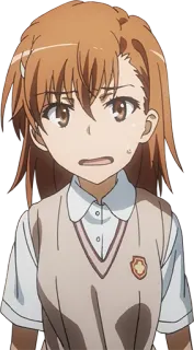😧 Misaka Mikoto A Certain Magical Index อนิเมะ, ตัวละคร, น่ารัก, ผู้หญิง, ชุดนักเรียน, สีหน้า telegram sticker