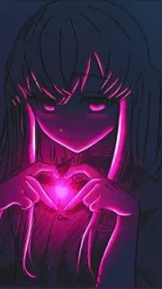 💓 动漫女孩, 爱心手势, 爱, 发光, 粉色, 数字艺术, 粉丝艺术 telegram sticker