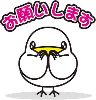 🙏 お願いします pássaro, desenho animado, fofo, cumprimento, kawaii, pedido telegram sticker