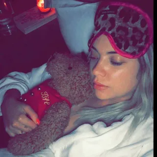🍓 woman, sleep, teddy bear, sleep mask, portrait, resting telegram sticker