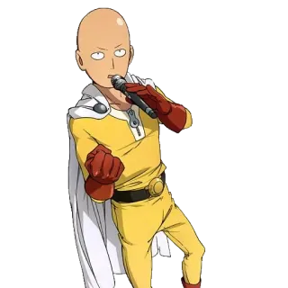 🥳 Saitama One-Punch Man Saitama, One-Punch Man, anime, héroe, calvo, micrófono, personaje anime whatsapp sticker