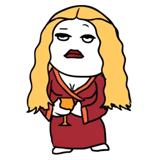 💃 woman, cartoon, drinking, robe, blonde, glass, drink telegram sticker