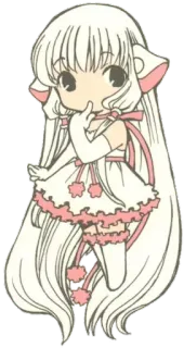 🤤 anime, manga, kawaii, cute, chibi, girl, white hair, dress, cartoon telegram sticker