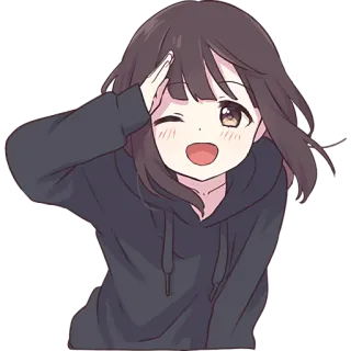 🫡 anime, girl, wink, cute, hoodie, cartoon whatsapp sticker