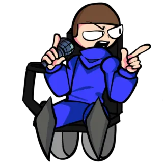 ➡️ cartoon, character, microphone, blue, singer telegram sticker