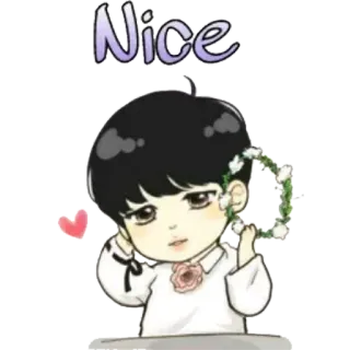😍 Nice 귀여운, 치비, 만화, 꽃 왕관, 하트, 좋은 telegram sticker