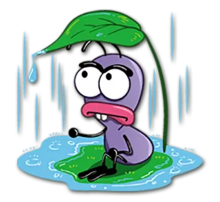 ☔ Dibujo animado, Hormiga, Lluvia, Hoja, Charco, Triste, Lindo telegram sticker