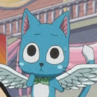 🙁 Happy Fairy Tail cat, anime, cute, blue, wings, fairy tail, happy telegram sticker