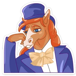 😟 horse, cartoon, animal, character, top hat, bow tie whatsapp sticker