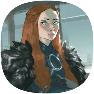 😕 Sansa Stark Game of Thrones Sansa Stark, Game of Thrones, fantasi, rambut merah, musim dingin, karakter telegram sticker