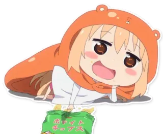😀 Umaru Doma Himouto! Umaru-chan ポテイトチップス anime, umaru, himouto umaru-chan, chibi, cute, chips telegram sticker