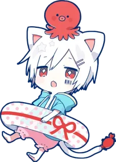 🏊‍♂️ Chibi, Chat, Anime, Sticker, Pieuvre, Mignon telegram sticker