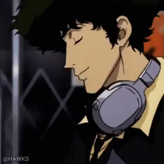 😏 Spike Spiegel Cowboy Bebop anime, headphones, cowboy bebop, spike spiegel telegram sticker