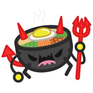 😈 makanan, iblis, mangkuk, kartun, lucu, telur, karakter whatsapp sticker