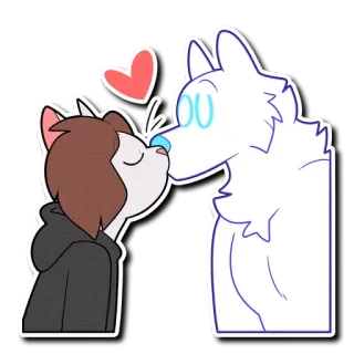 ❤️ cat, wolf, kiss, love, heart, animal, cute, cartoon telegram sticker
