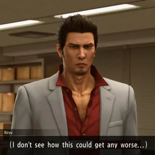 😖 Kiryu (I don't see how this could get any worse...) Videogioco, Yakuza, Serio, Frustrato telegram sticker