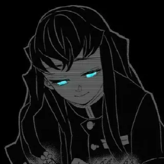 ⬛ Tokito Muichiro Demon Slayer 时透无一郎, 鬼灭之刃, 动漫, 漫画, 角色, 黑白, 蓝眼睛 telegram sticker