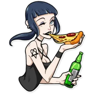 🍴 pizza, goth, birra, donna, cibo, mangiare whatsapp sticker