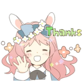 😄 Thanks спасибо, милый, аниме, кролик, девушка, кавай telegram sticker