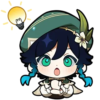 💨 Venti Genshin Impact Venti, Genshin Impact, video game, anime, cute, chibi, lightbulb telegram sticker