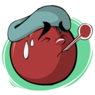 🤒 sakit, sakit, tomat, kartun, demam, termometer whatsapp sticker