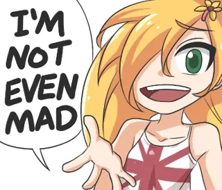 😝 I'M NOT EVEN MAD cartone animato, ragazza, meme, espressione, umorismo, bionda whatsapp sticker