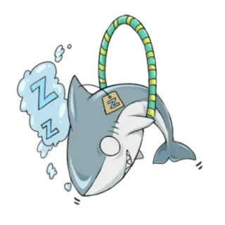 😀 Z requin, dormant, dessin animé, sommeil, fatigué, sieste, animal, mignon telegram sticker