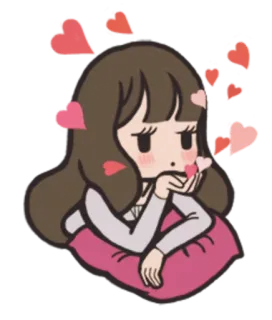 😘 dibujos animados, chica, corazones, amor, beso, lindo, ilustración telegram sticker